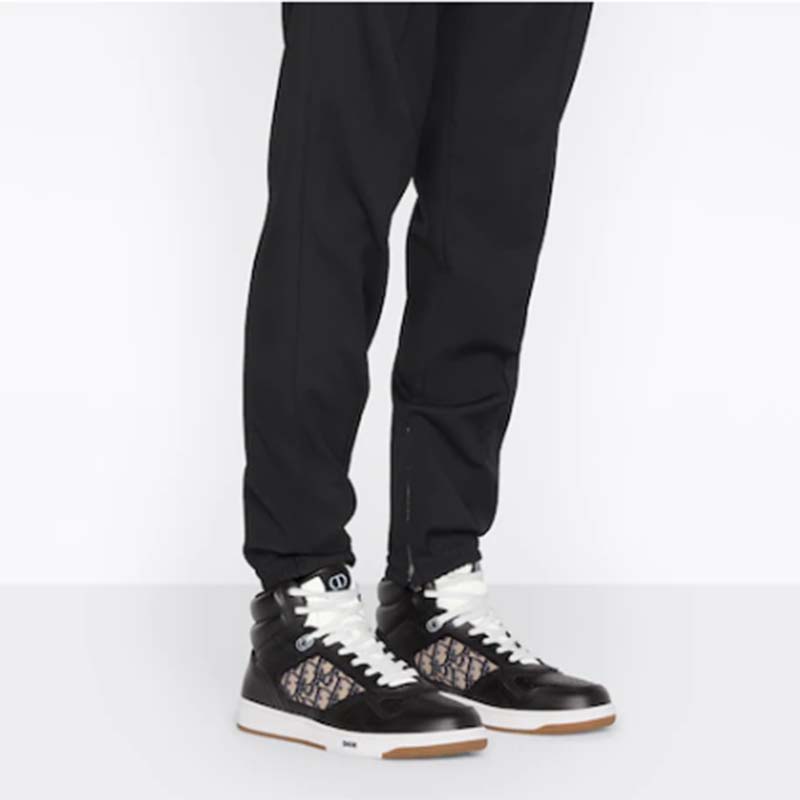 Dior Unisex Shoes CD B27 High-Top Sneaker Black Smooth Calfskin Beige Oblique Jacquard