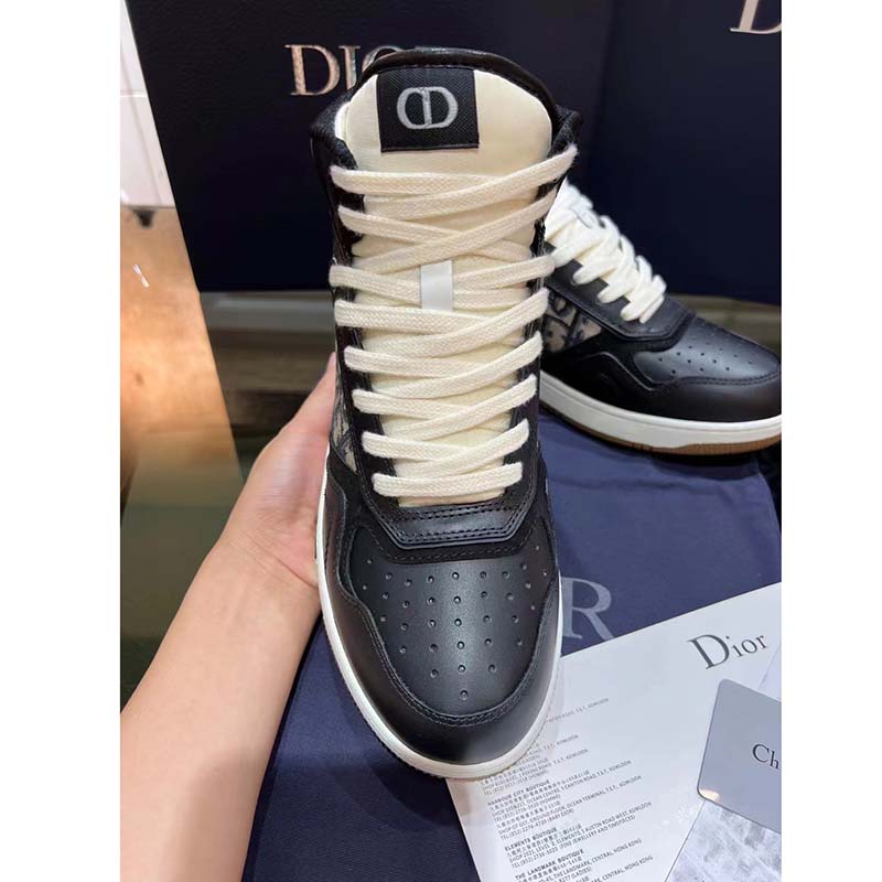 Dior Unisex Shoes CD B27 High-Top Sneaker Black Smooth Calfskin Beige Oblique Jacquard