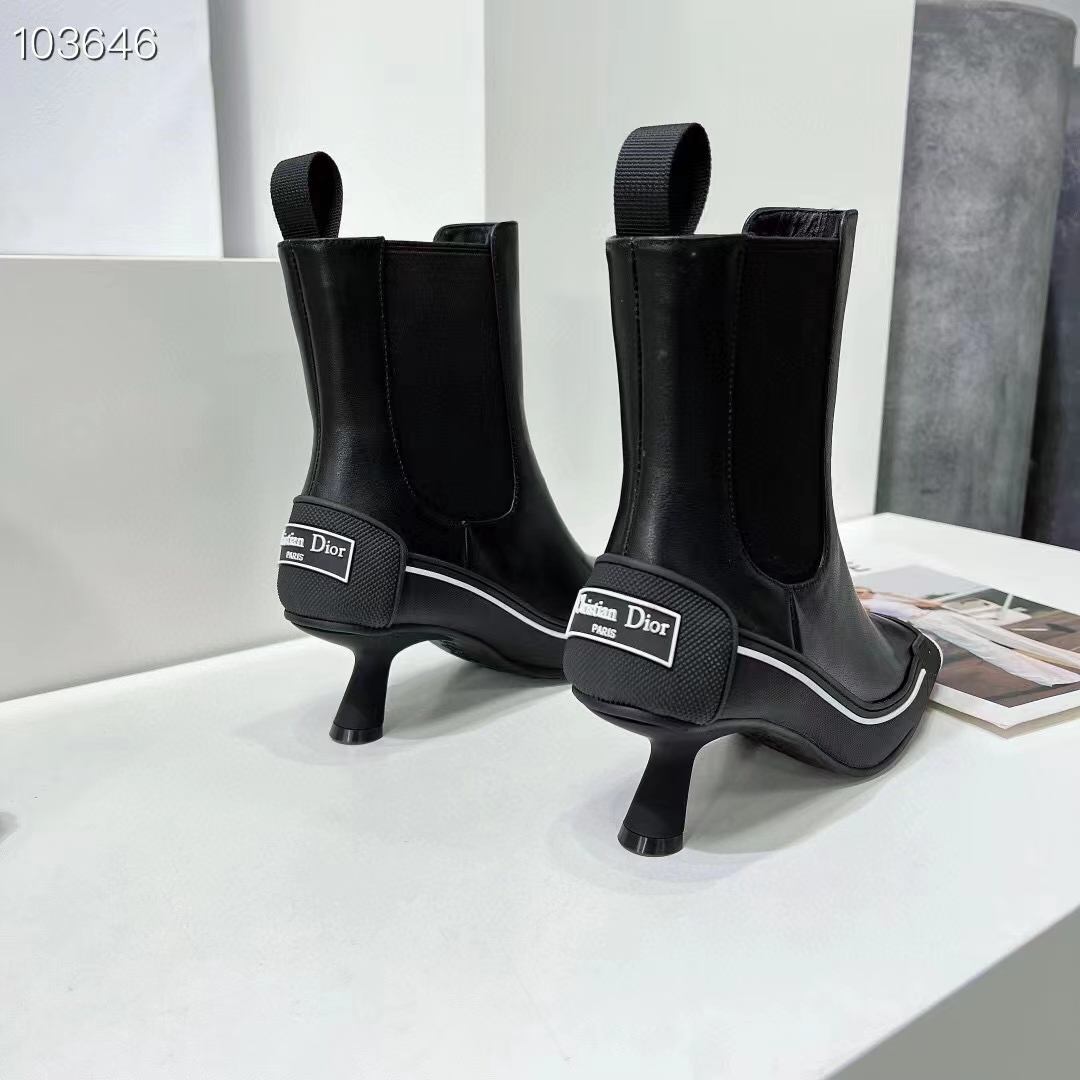 Dior Women Shoes D-Motion Heeled Ankle Boot Black Supple Calfskin Rubber