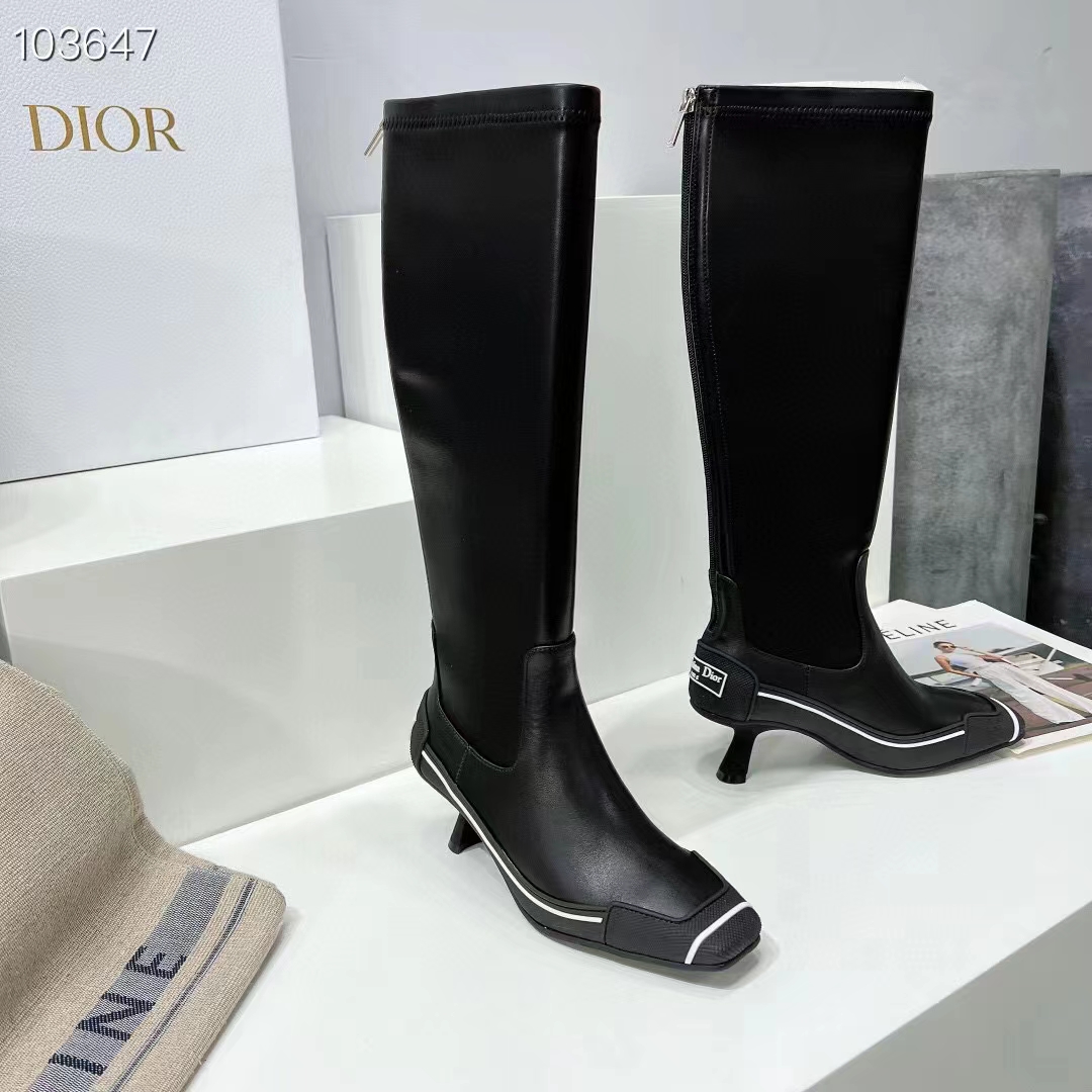 Dior Women Shoes D-Motion Heeled Boot Black Stretch Lambskin Rubber