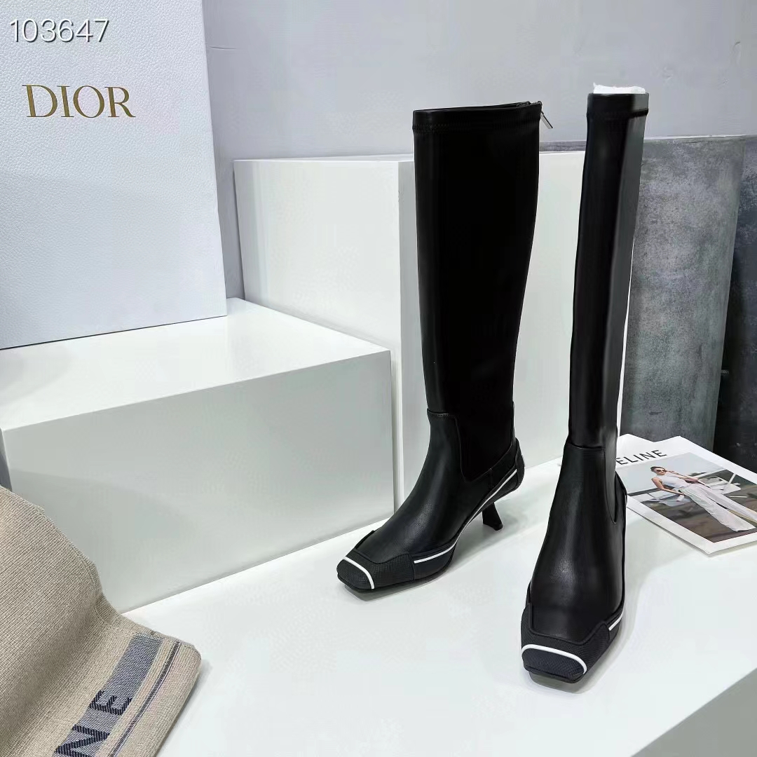 Dior Women Shoes D-Motion Heeled Boot Black Stretch Lambskin Rubber