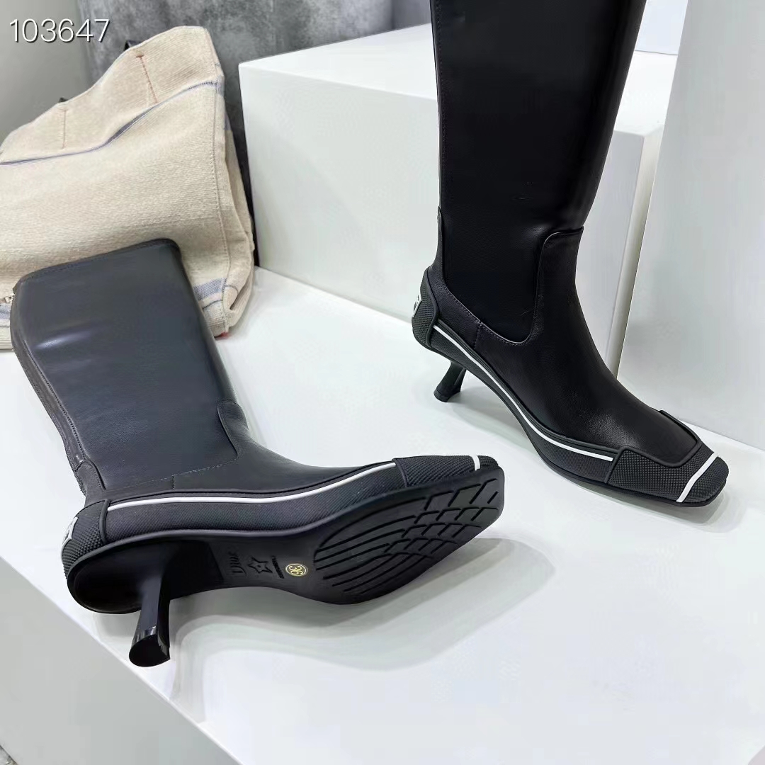 Dior Women Shoes D-Motion Heeled Boot Black Stretch Lambskin Rubber