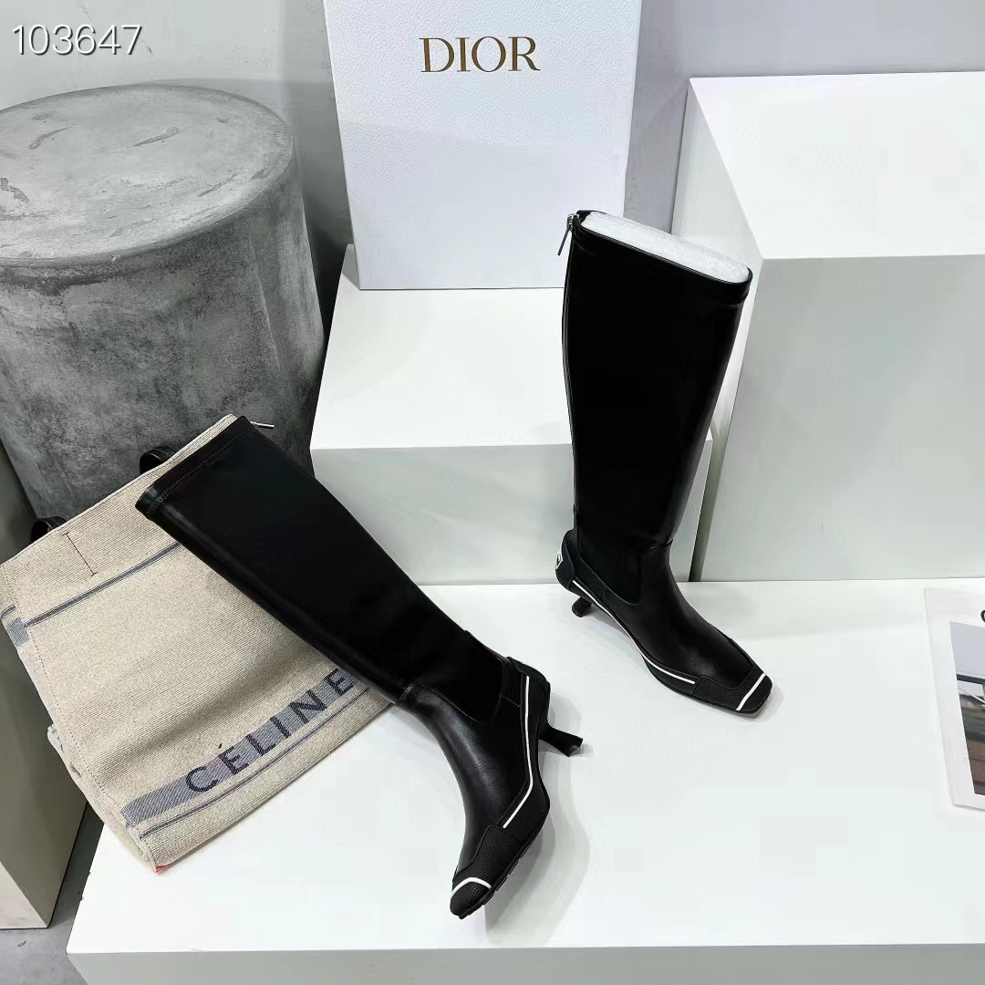 Dior Women Shoes D-Motion Heeled Boot Black Stretch Lambskin Rubber