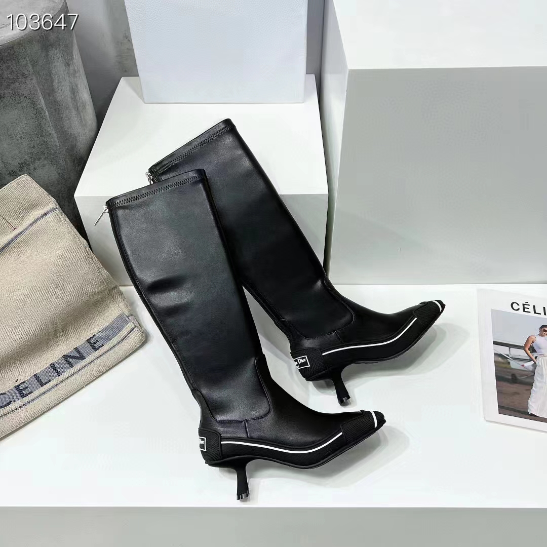 Dior Women Shoes D-Motion Heeled Boot Black Stretch Lambskin Rubber