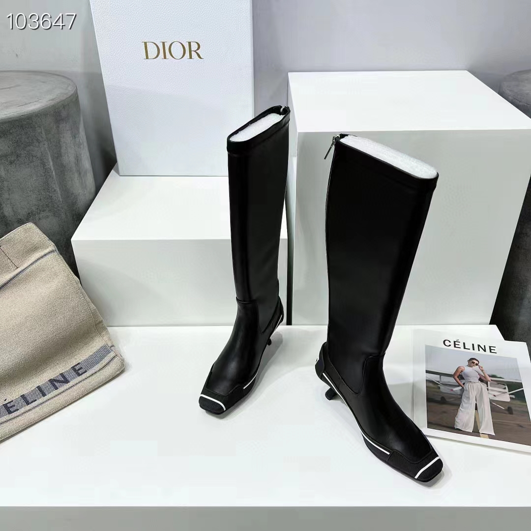 Dior Women Shoes D-Motion Heeled Boot Black Stretch Lambskin Rubber