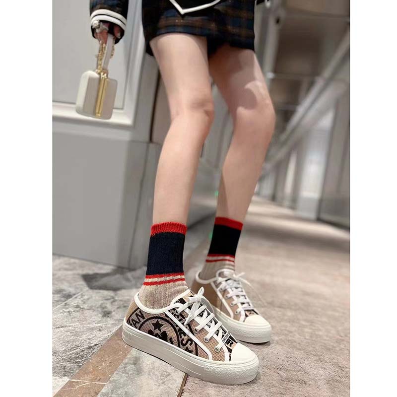 Dior Women Walk’n’Dior Sneaker Beige Jute Canvas Embroidered Union Motif