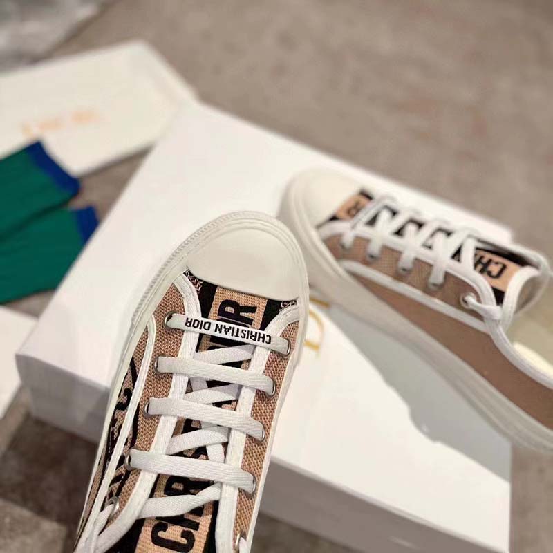 Dior Women Walk’n’Dior Sneaker Beige Jute Canvas Embroidered Union Motif