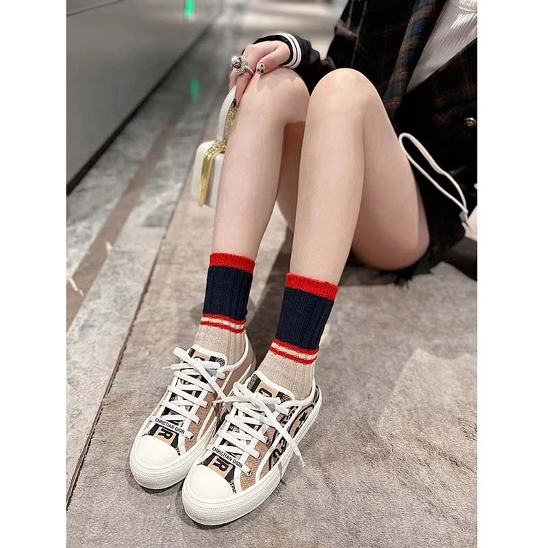 Dior Women Walk’n’Dior Sneaker Beige Jute Canvas Embroidered Union Motif