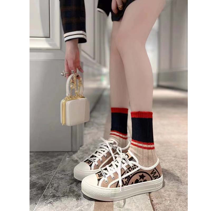 Dior Women Walk’n’Dior Sneaker Beige Jute Canvas Embroidered Union Motif