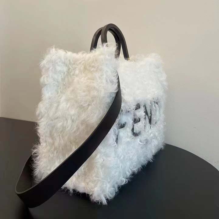Fendi Women Fendi Sunshine Large White Mohair Shopper