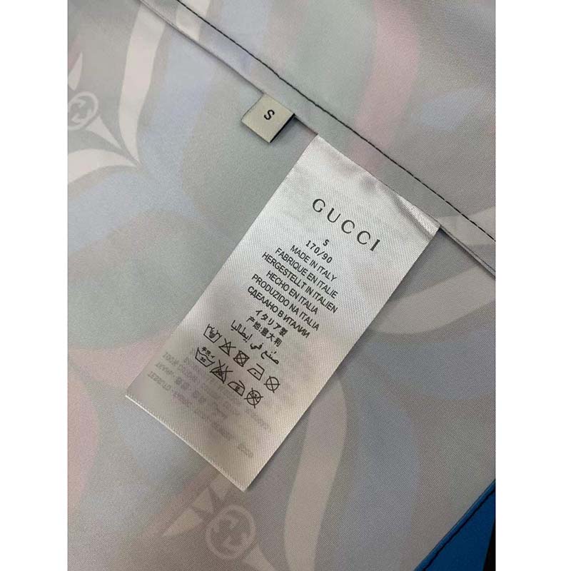 Gucci GG Men Adidas x Gucci Trefoil Print Bowling Shirt Straight Hem Side Vents Viscose