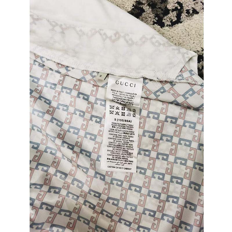 Gucci GG Women Geometric G Print Muslin Bowling Shirt Notch Collar Short Sleeves