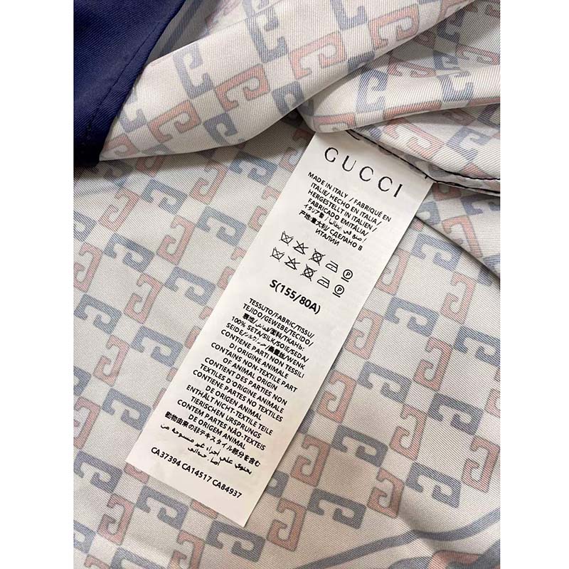 Gucci GG Women Geometric G Print Muslin Bowling Shirt Notch Collar Short Sleeves