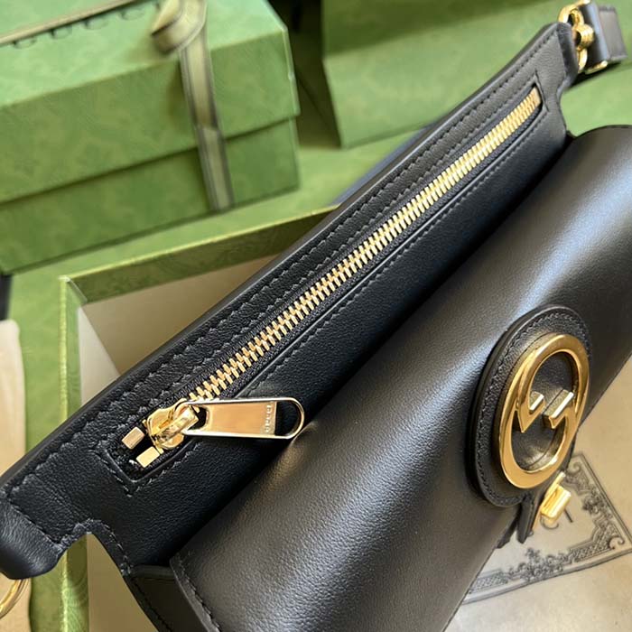 Gucci GG Women Blondie Belt Bag Black Leather Round Interlocking G