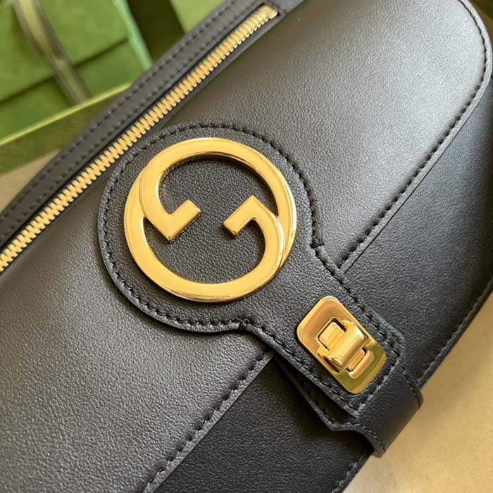 Gucci GG Women Blondie Belt Bag Black Leather Round Interlocking G