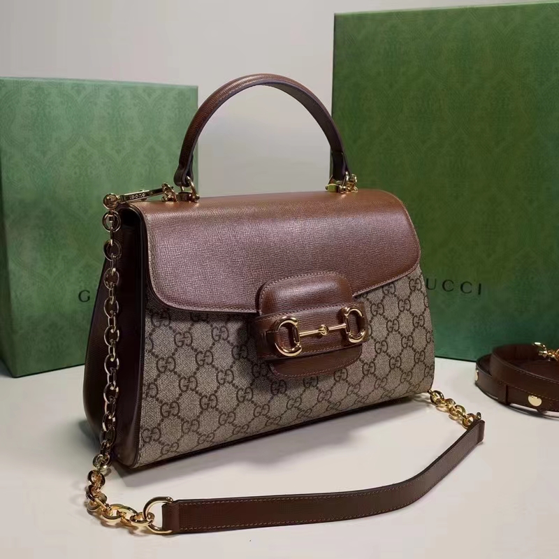 Gucci GG Women Gucci Horsebit 1955 Medium Bag Beige Ebony GG Supreme Canvas
