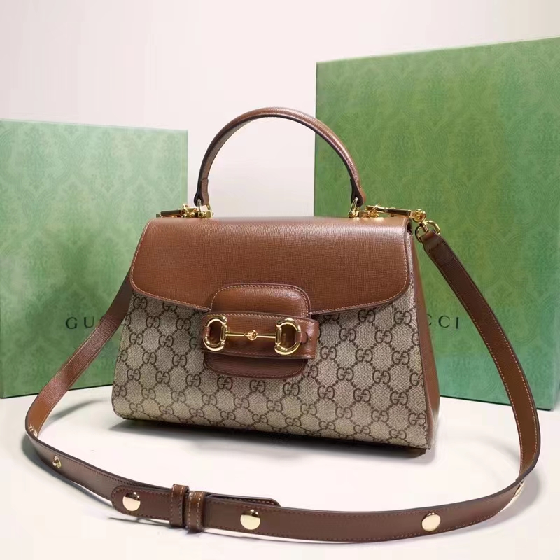 Gucci GG Women Gucci Horsebit 1955 Medium Bag Beige Ebony GG Supreme Canvas