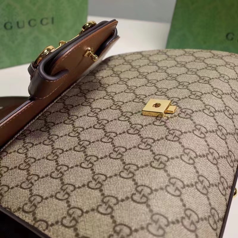 Gucci GG Women Gucci Horsebit 1955 Medium Bag Beige Ebony GG Supreme Canvas
