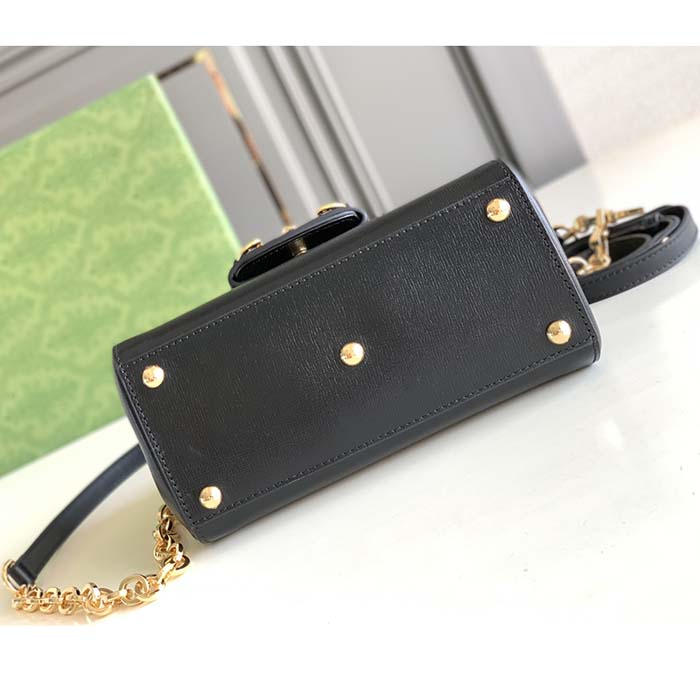 Gucci GG Women Horsebit 1955 Mini Bag Top Handle Black Leather