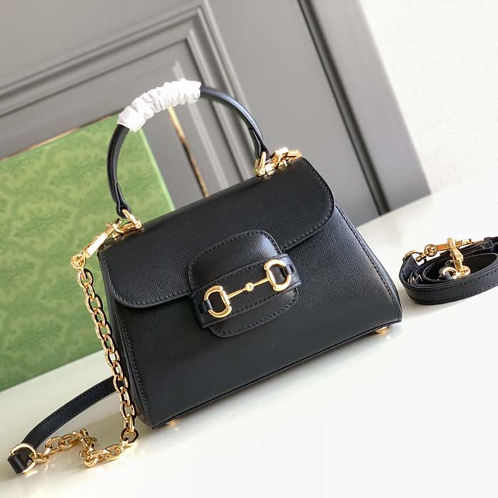 Gucci GG Women Horsebit 1955 Mini Bag Top Handle Black Leather