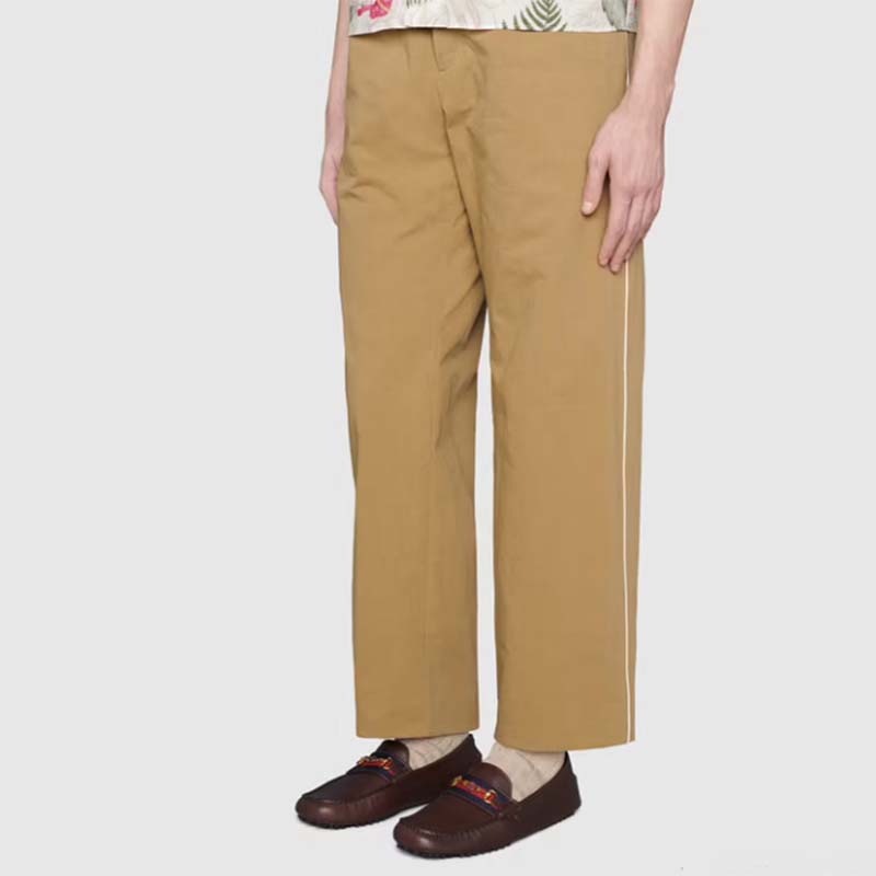 Gucci Men Leather Driver Web Cocoa Soft Calf Enameled Interlocking G Horsebit
