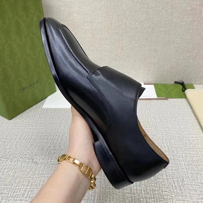 Gucci Men Monk Strap Loafer Smooth Black Leather Buckle Sole Flat 2 Cm Heel