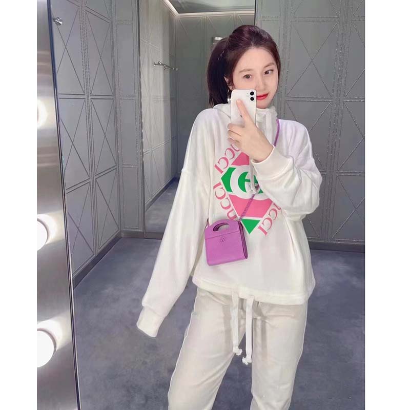 Gucci Women GG Vintage Logo Cotton Sweatshirt White Heavy Felted Jersey
