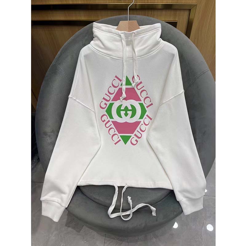 Gucci Women GG Vintage Logo Cotton Sweatshirt White Heavy Felted Jersey