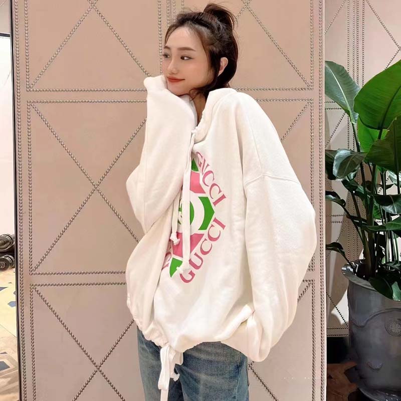 Gucci Women GG Vintage Logo Cotton Sweatshirt White Heavy Felted Jersey