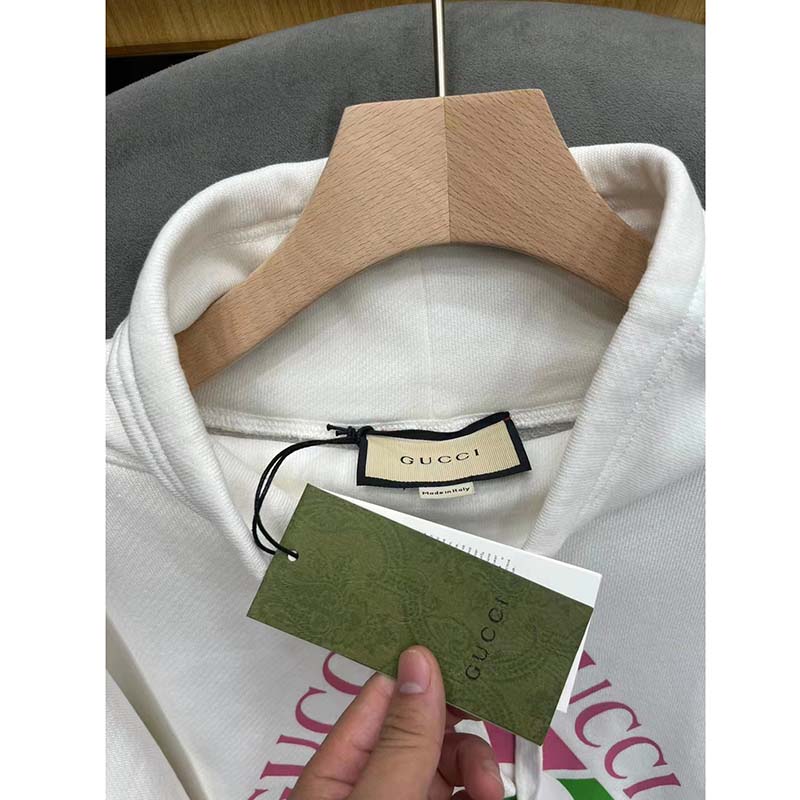 Gucci Women GG Vintage Logo Cotton Sweatshirt White Heavy Felted Jersey