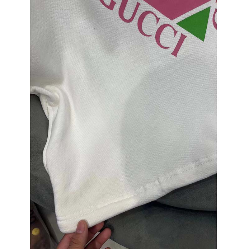 Gucci Women GG Vintage Logo Cotton Sweatshirt White Heavy Felted Jersey