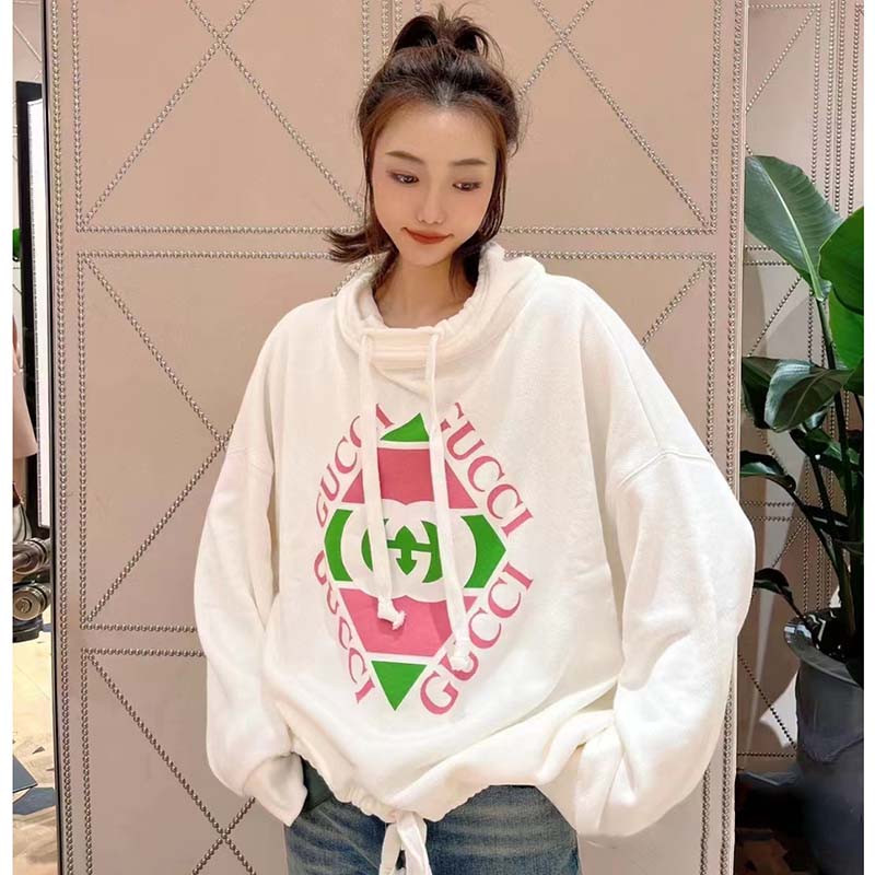 Gucci Women GG Vintage Logo Cotton Sweatshirt White Heavy Felted Jersey