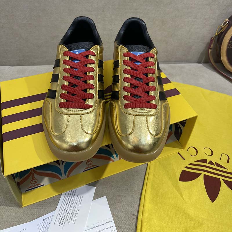 Gucci Unisex Adidas x Gucci Gazelle Sneaker Metallic Gold Leather Low 3.3 Cm Heel