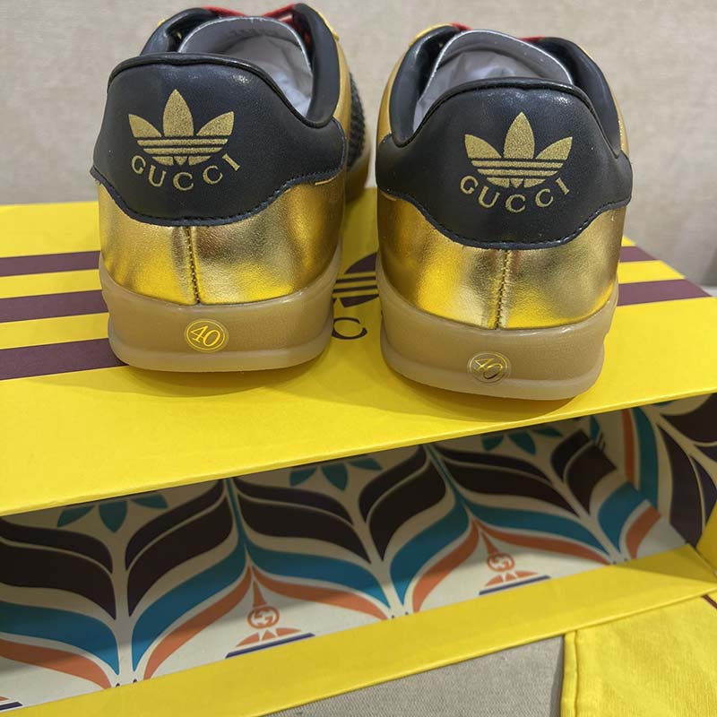 Gucci Unisex Adidas x Gucci Gazelle Sneaker Metallic Gold Leather Low 3.3 Cm Heel