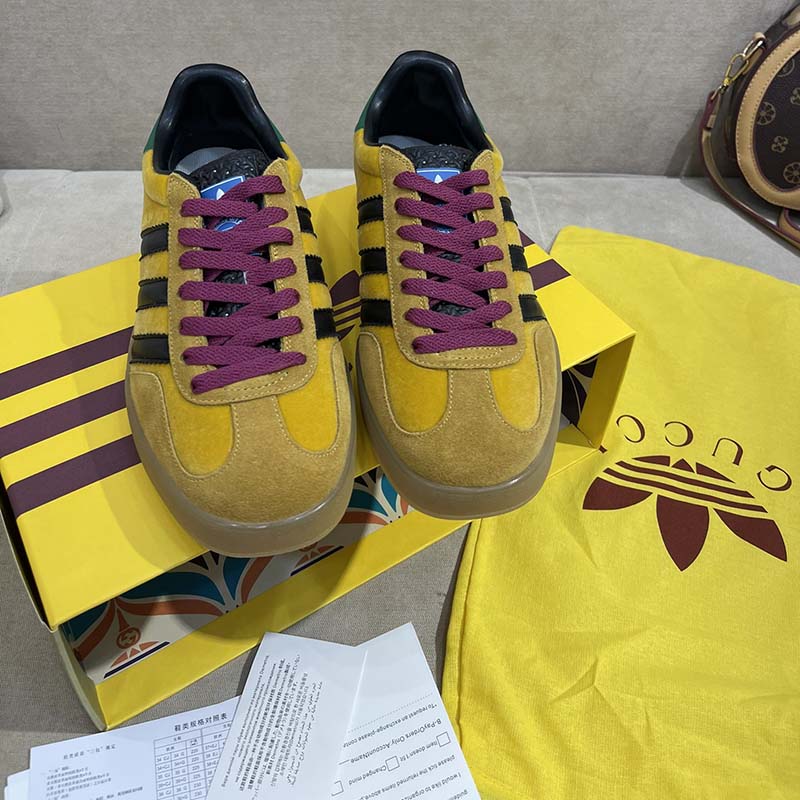 Gucci Unisex Adidas x Gucci Gazelle Sneaker Yellow Velvet Beige Suede Low Heel