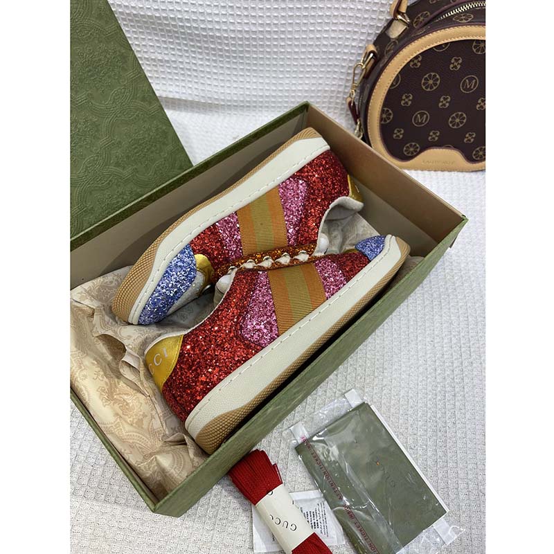Gucci Unisex GG Lovelight Screener Sneaker Glitter Multicolor Canvas Fabric Rubber Low Heel