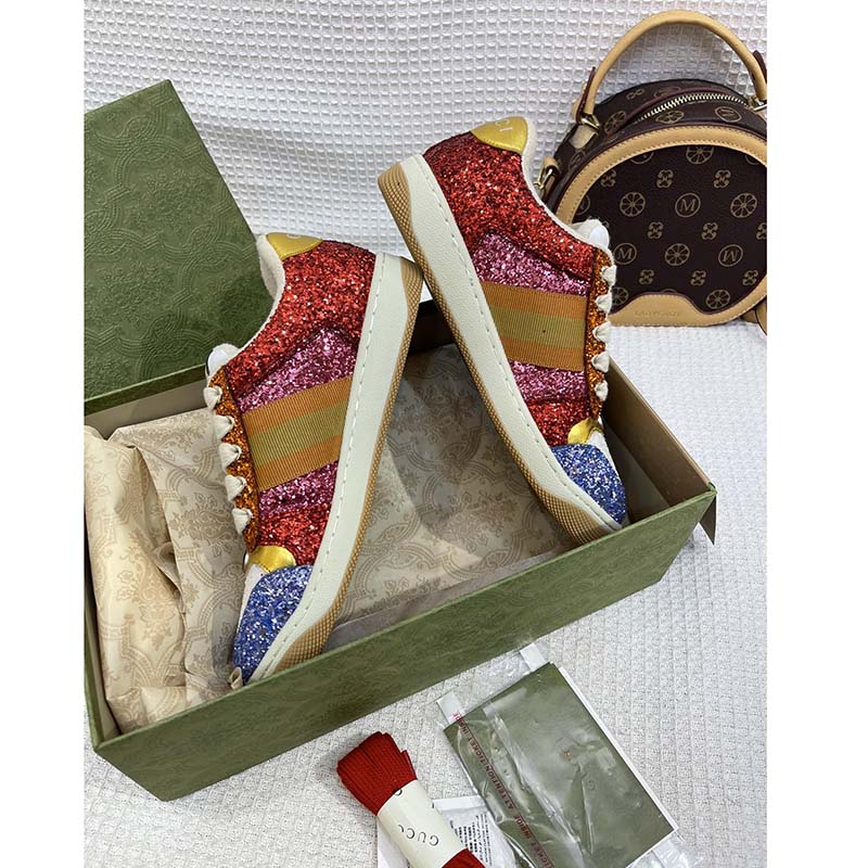 Gucci Unisex GG Lovelight Screener Sneaker Glitter Multicolor Canvas Fabric Rubber Low Heel