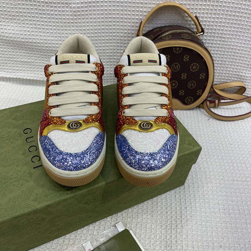 Gucci Unisex GG Lovelight Screener Sneaker Glitter Multicolor Canvas Fabric Rubber Low Heel