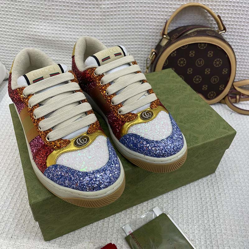 Gucci Unisex GG Lovelight Screener Sneaker Glitter Multicolor Canvas Fabric Rubber Low Heel