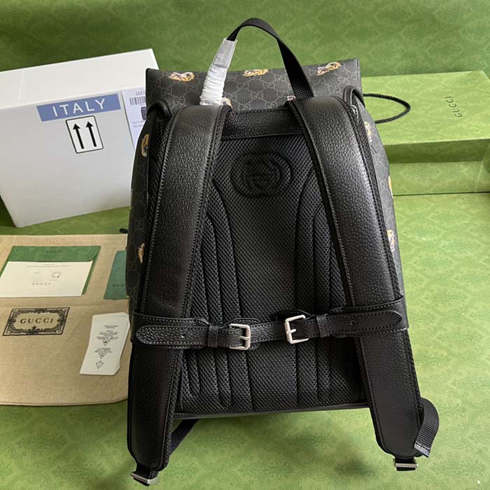 Gucci Unisex GG Medium Backpack Tiger Print Black GG Supreme Canvas