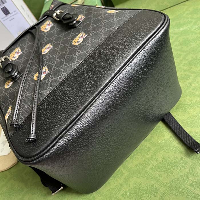 Gucci Unisex GG Medium Backpack Tiger Print Black GG Supreme Canvas