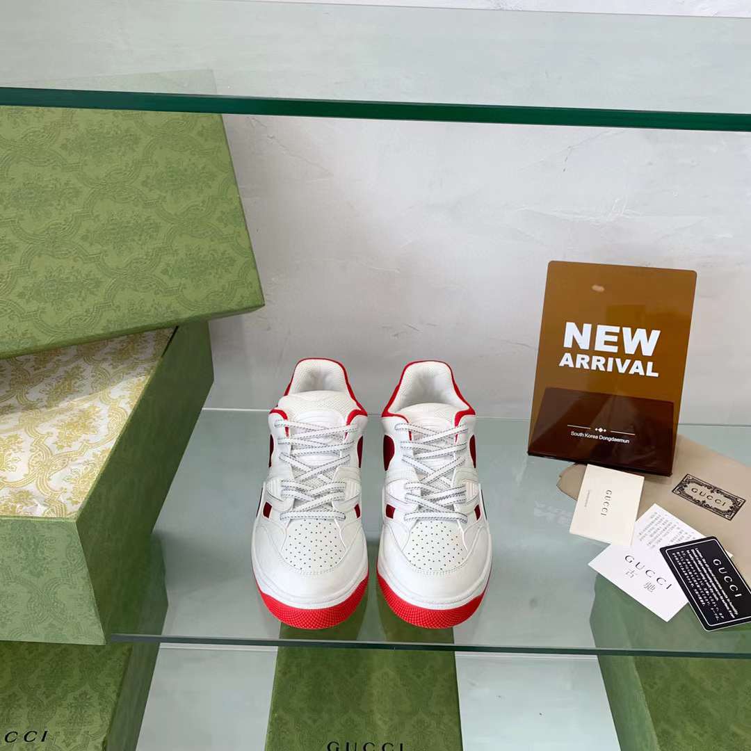 Gucci Unisex Gucci Basket Sneaker Red Mesh Rubber Sole Low 3.3 Cm Heel