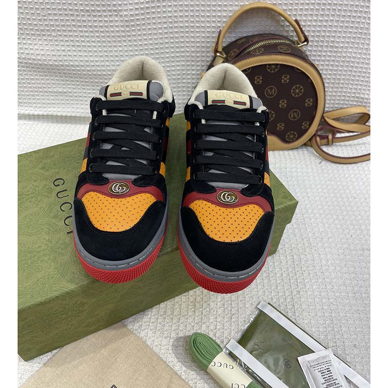 Gucci Unisex Lovelight Screener Sneaker Black Suede Rubber Sole Low 3.3 Cm Heel