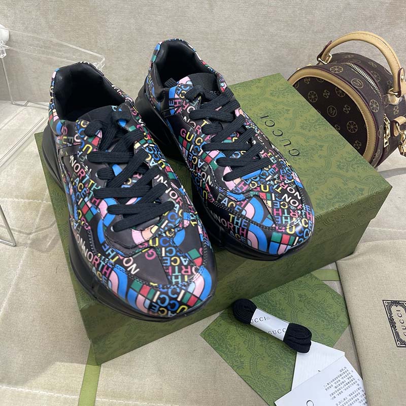 Gucci Unisex The North Face x Gucci Rhyton Sneaker Black Leather Rubber Sole 4 Cm Heel