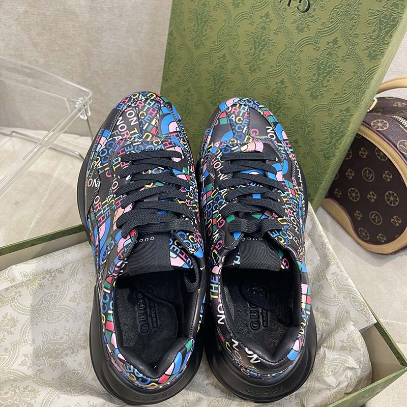 Gucci Unisex The North Face x Gucci Rhyton Sneaker Black Leather Rubber Sole 4 Cm Heel