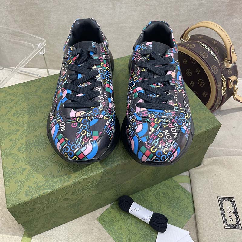 Gucci Unisex The North Face x Gucci Rhyton Sneaker Black Leather Rubber Sole 4 Cm Heel