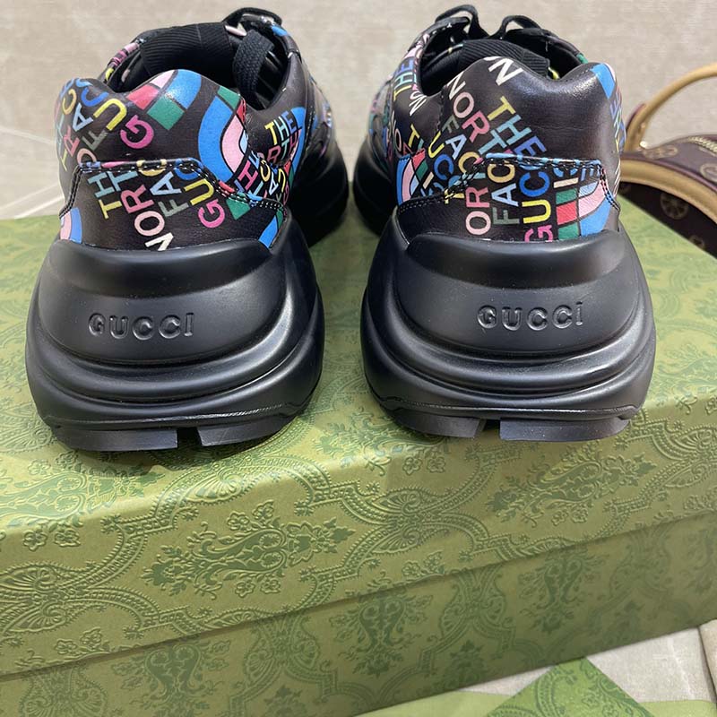 Gucci Unisex The North Face x Gucci Rhyton Sneaker Black Leather Rubber Sole 4 Cm Heel