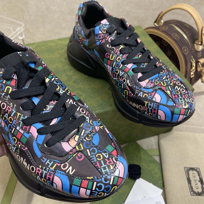 Gucci Unisex The North Face x Gucci Rhyton Sneaker Black Leather Rubber Sole 4 Cm Heel