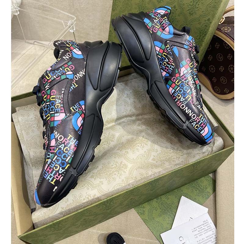 Gucci Unisex The North Face x Gucci Rhyton Sneaker Black Leather Rubber Sole 4 Cm Heel