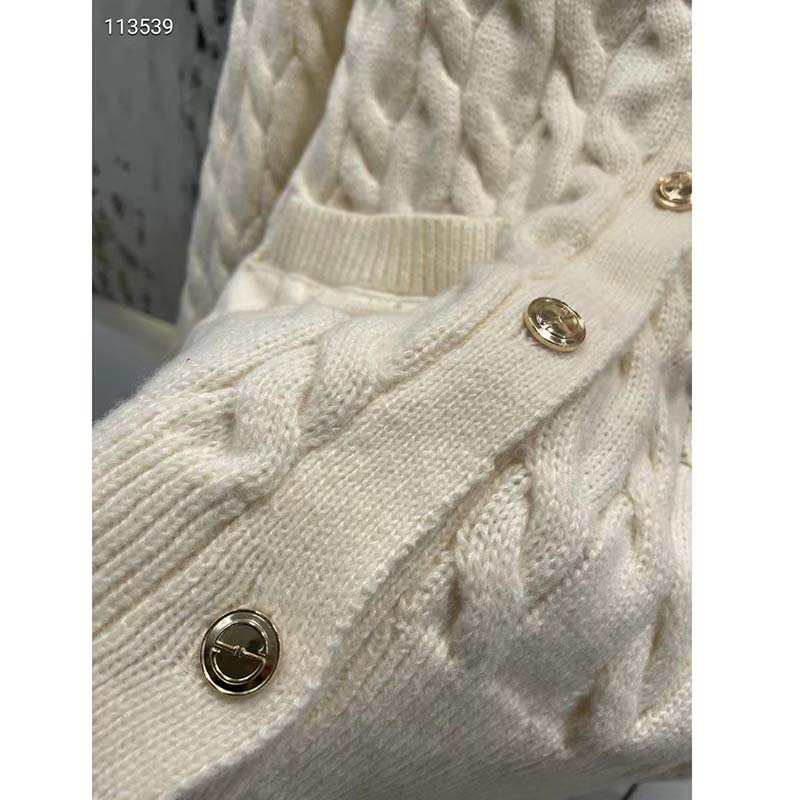 Gucci Women GG Lovelight Cotton Cardigan Embroidery White Floral Embroidery Crewneck